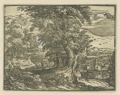 Landschap met zittend paartje door Hendrick Goltzius