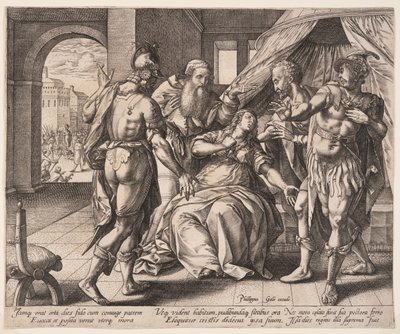 Lucretia die zichzelf doodt, uit Het verhaal van Lucretia door Hendrick Goltzius