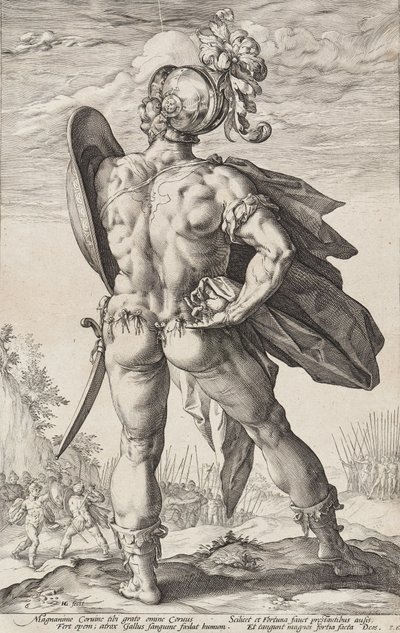 Marcus Valerius Corvus (Romeinse helden, plaat 6) door Hendrick Goltzius
