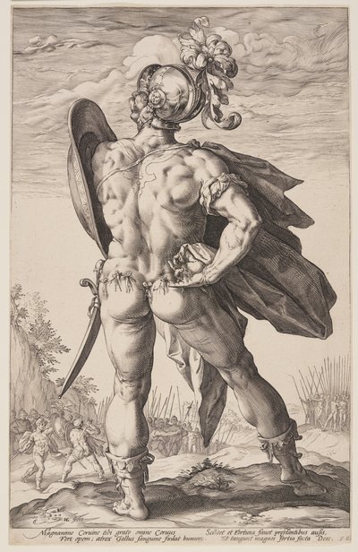 Marcus Valerius Corvus, uit De Romeinse Helden door Hendrick Goltzius