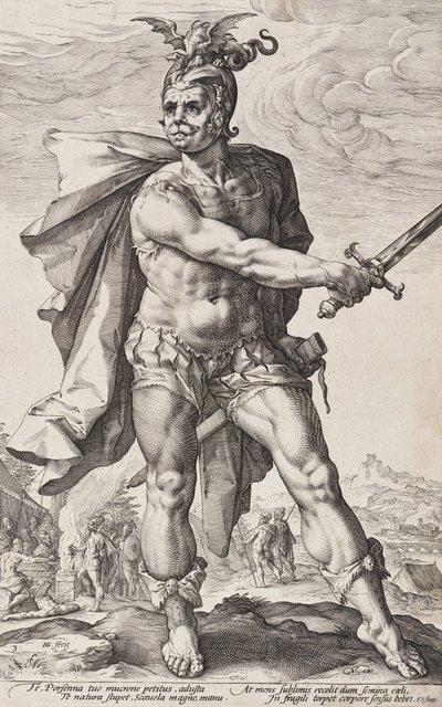 Mucius Scaevola (Romeinse helden, plaat 3) door Hendrick Goltzius
