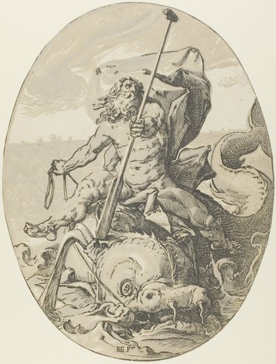 Oceanus, plaat twee uit Demogorgon en de goden door Hendrick Goltzius
