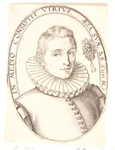 Portret van een jonge man, naar rechts gewend door Hendrick Goltzius