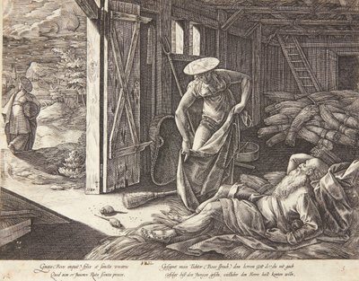 Ruth en Boaz op de dorsvloer door Hendrick Goltzius