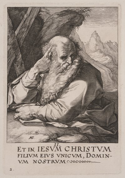 Andreas, van Christus, de apostelen en Paulus met de geloofsbelijdenis door Hendrick Goltzius