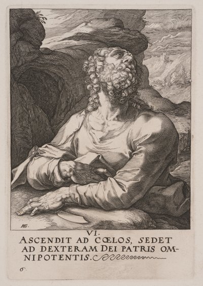 De heilige Bartholomeus, van Christus, de apostelen en Paulus met de geloofsbelijdenis door Hendrick Goltzius
