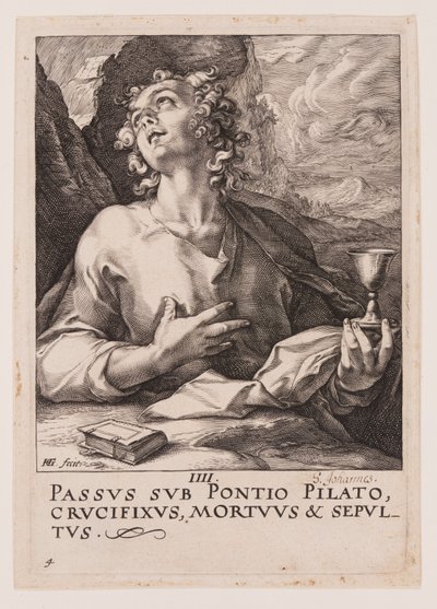 Johannes, van Christus, de apostelen en Paulus met de geloofsbelijdenis door Hendrick Goltzius