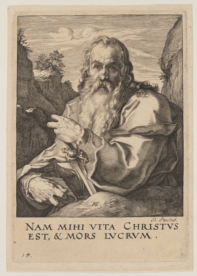 Paulus, van Christus, de apostelen en Paulus met de geloofsbelijdenis door Hendrick Goltzius