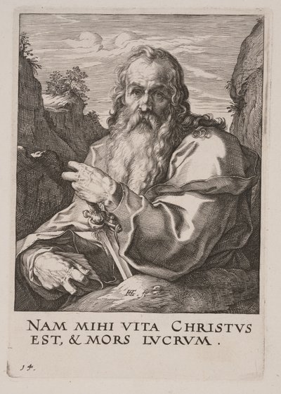 Paulus, van Christus, de apostelen en Paulus met de geloofsbelijdenis door Hendrick Goltzius