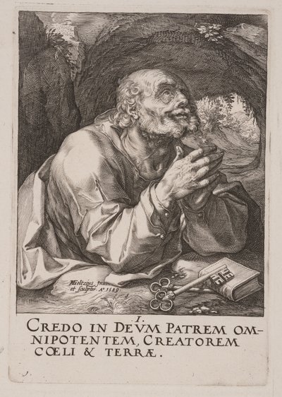 Petrus, van Christus, de apostelen en Paulus met de geloofsbelijdenis door Hendrick Goltzius