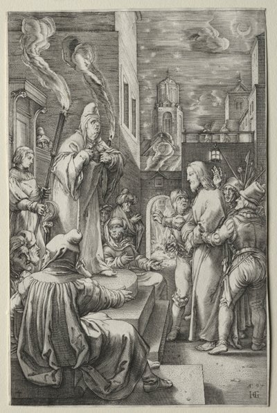 De Passie: Christus voor Kajafas door Hendrick Goltzius