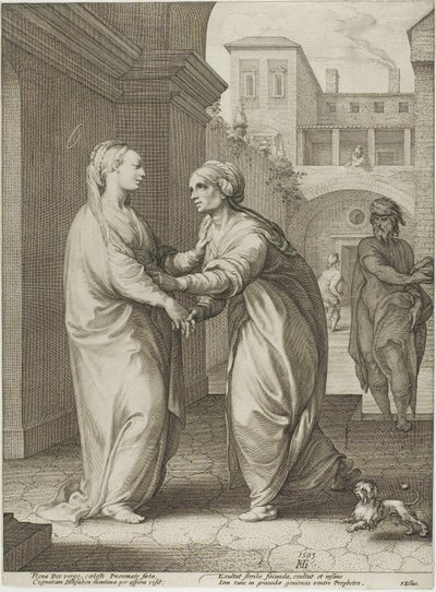 De Visitatie, plaat twee uit De geboorte en het vroege leven van Christus door Hendrick Goltzius