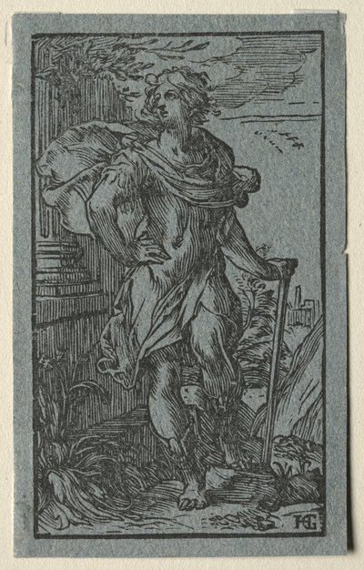 Jonge man met een wandelstok door Hendrick Goltzius