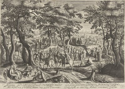 Johannes de Doper predikt tot de menigte door Hendrick Hondius (I)