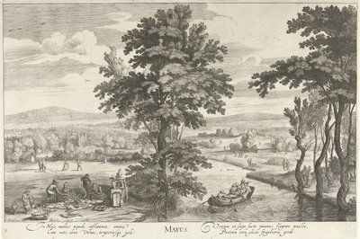 Mei, met een gezelschap in een landschap door Hendrick Hondius (I)