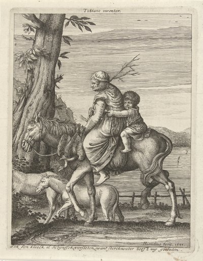 Vrouw en kind te paard door Hendrick Hondius (I)