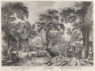 Zomer, een gezelschap bij een meertje door Hendrick Hondius (I)