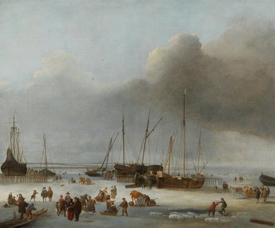 Schaatsen op de Oostelijke Docks van Amsterdam, tweede helft van de 17e eeuw door Hendrick Jacobsz. Dubbels