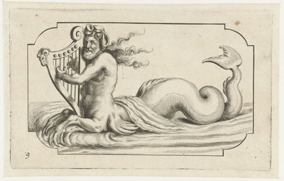 Triton die op een harp speelt (Bouckje van Zeegoden en Godinnen) (series title) door Hendrick de Keyser (I)