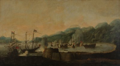 Een Nederlands Eskader onder Bevel van Cornelis Simonsz van der Veer Voert een Verrassingsaanval uit op Drie Portugese Galjoenen in de Baai van Goa Velha, 30 September 1639 door Hendrick van Anthonissen