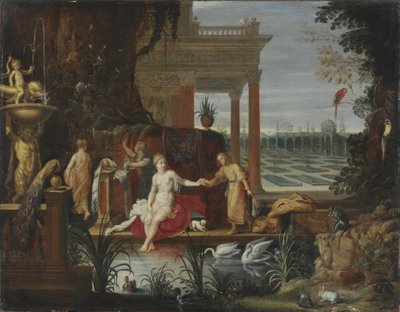 Bathseba in het bad ontvangt de brief van koning David, ca. 1600 door Hendrick van Balen