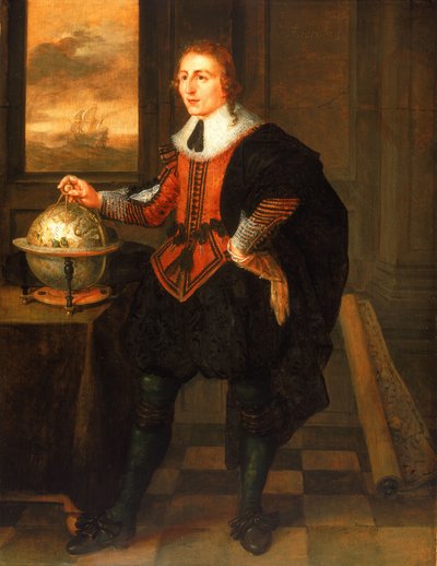 Een navigator met globe en passer door Hendrick van der the Elder Borcht