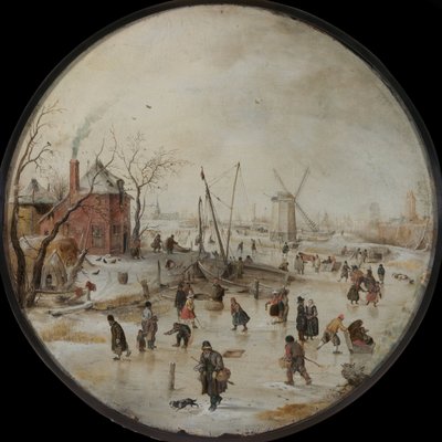 Bevroren rivier met schaatsers door Hendrik Avercamp