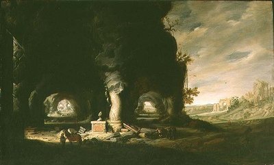 Een grot in een denkbeeldig landschap, ca. 1643 door Hendrik Cornelisz. van Vliet