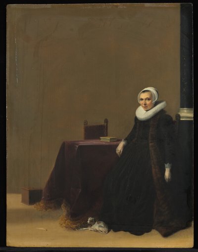 Portret van een vrouw met een hond, ca. 1635 door Hendrik Gerritsz. Pot