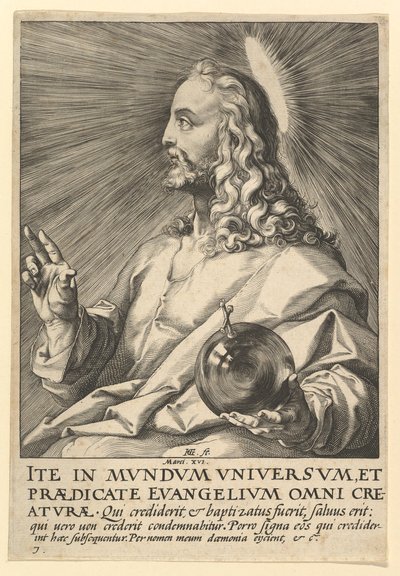 Christus, uit Christus, de Apostelen en St. Paulus met de Geloofsbelijdenis, ca. 1589 door Hendrik Goltzius