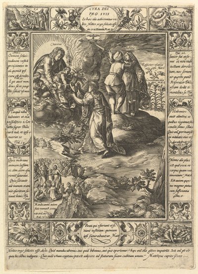 Cura Dei Pro Suis, uit Allegorieën van het Christelijk Geloof, uit Christelijke en Profane Allegorieën door Hendrik Goltzius