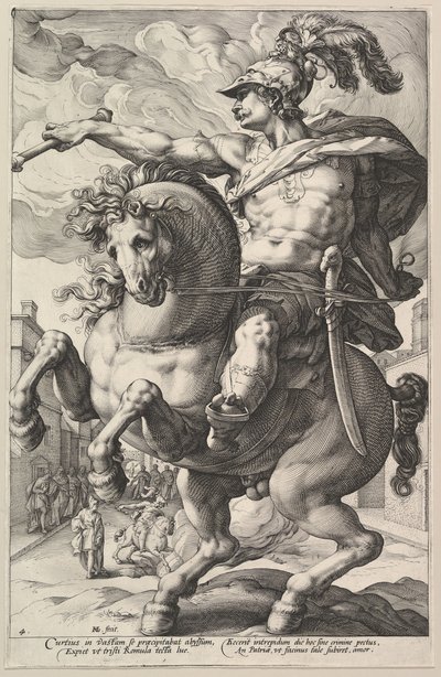 Marcus Curtius, uit de serie De Romeinse Helden door Hendrik Goltzius