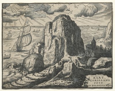 Set van 4 Landschappen: Nr. 4 - Klif aan de Kust door Hendrik Goltzius