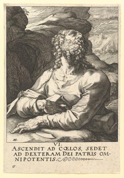 St. Bartholomeus, uit Christus, de Apostelen en St. Paulus met de Geloofsbelijdenis door Hendrik Goltzius