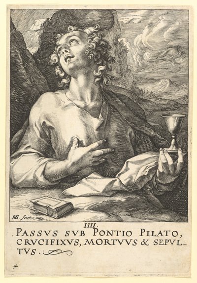 St. Johannes, uit Christus, de Apostelen en St. Paulus met de Geloofsbelijdenis door Hendrik Goltzius