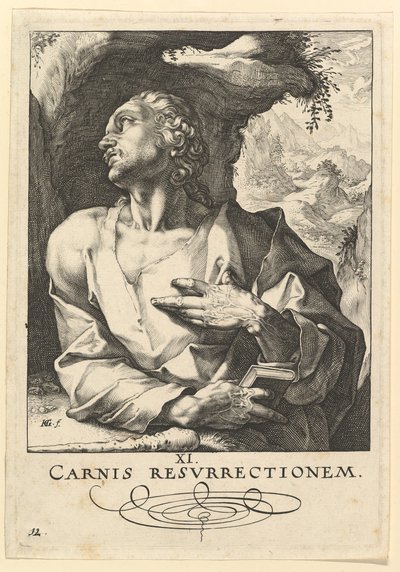 St. Judas Thaddeüs, uit Christus, de Apostelen en St. Paulus met de Geloofsbelijdenis door Hendrik Goltzius