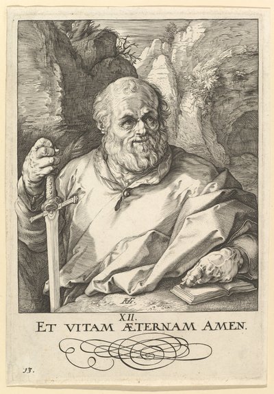 St. Matthias, uit Christus, de apostelen en St. Paulus met de geloofsbelijdenis, ca. 1589 door Hendrik Goltzius