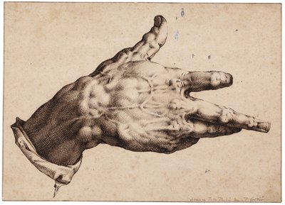 De rechterhand van de kunstenaar door Hendrik Goltzius