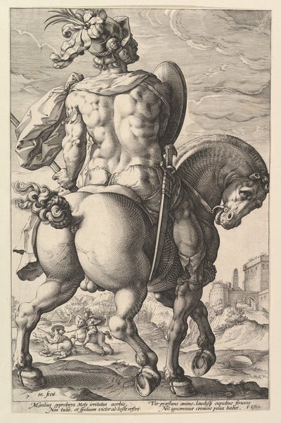 Titus Manlius, uit de serie De Romeinse Helden, 1586 door Hendrik Goltzius