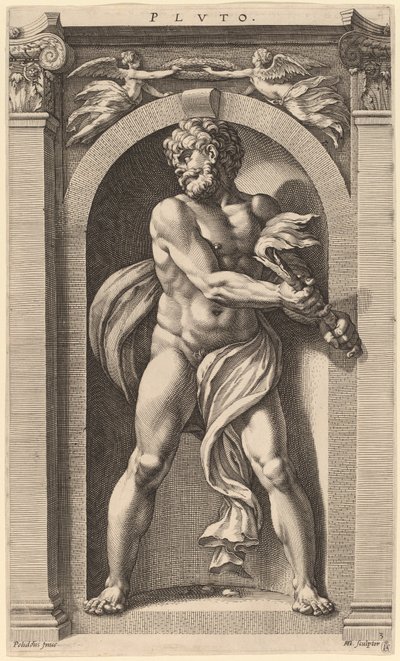 Pluto door Hendrik Goltzius after Polidoro da Caravaggio