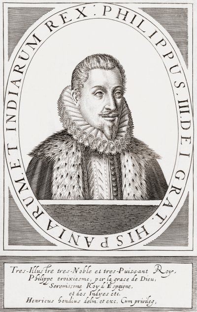 Koning Filips III van Spanje en als Filips II, koning van Portugal door Hendrik I (after) Hondius