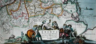 Cartouche van een kaart van de loop van de Rijn, uit 