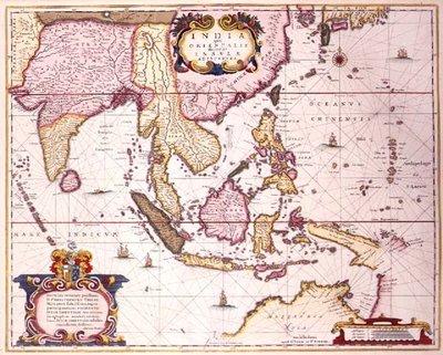 Algemene kaart van India tot Zuid-Japan en Noord-Australië via de Indonesische archipel en de Filippijnen, c.1700 door Hendrik I Hondius