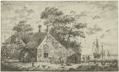 Boerderij aan een rivier door Hendrik Kobell
