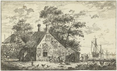 Boerderij aan een rivier door Hendrik Kobell
