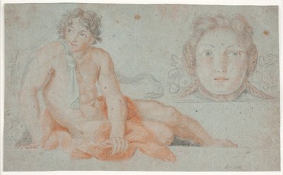 Naakte jongeling en vrouwelijk decoratief hoofd door Hendrik Krock