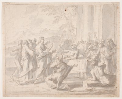 Opwekking van de zoon van de weduwe van Nain (Luk. 7,11 vv) door Hendrik Krock