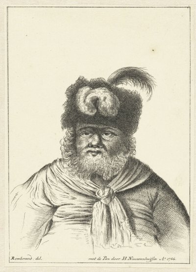 Zittende man met bontmuts door Hendrik Nieuwenhuysen