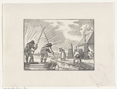 Figuren in een veengebied met turf aan het werk door Hendrik Numan