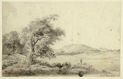 Landschap met koppel en hond door Hendrik Pieter Koekkoek